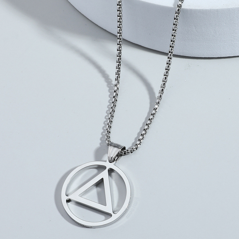 hiphop trendy iron triangle necklace titanium steel pendant jewelrypicture4