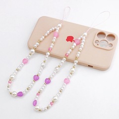 New Yilian Asymmetric Pearl Phone Chain Bead Heart Phone Lanyard Anti-Fall Wrist Strap Phone Case Charms for Women