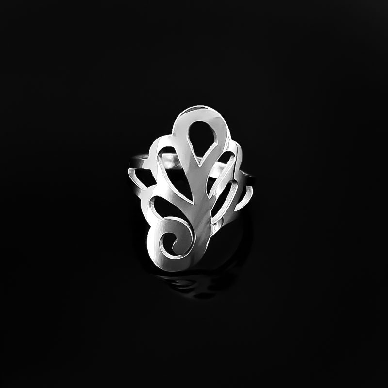 Designersring met bloem van titaniumstaal dames en heren_voghion.com