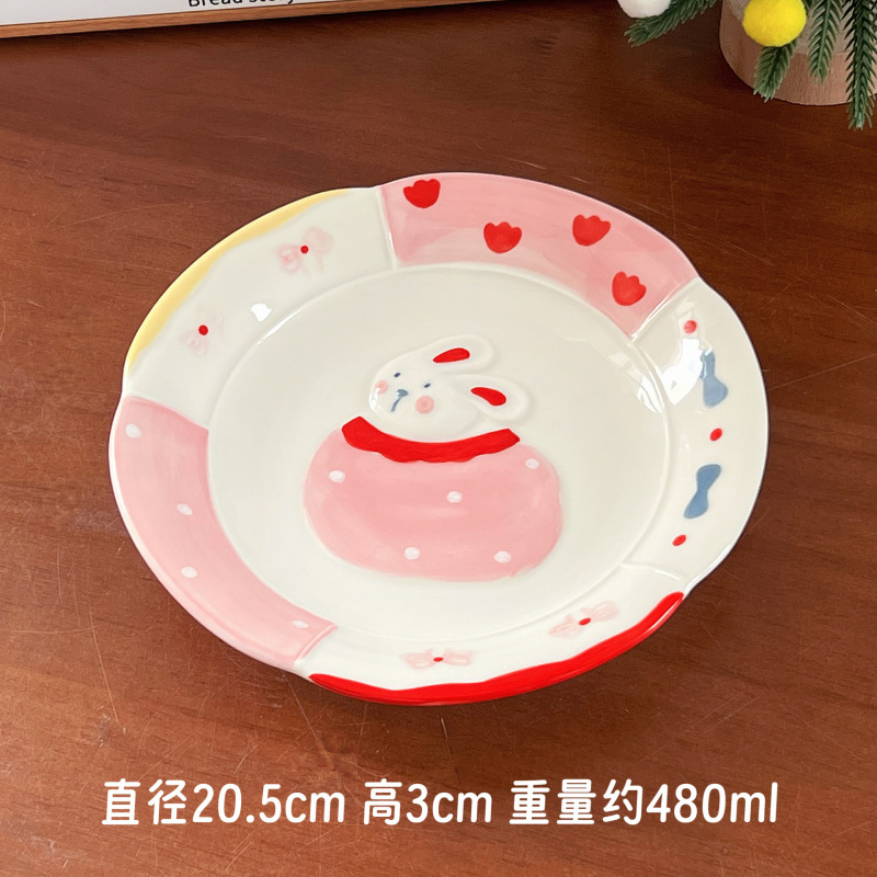 女の子向けの手描きの高級食器、かわいい寮のボウル、陶器の食器セット、皿、スプーン、ヨーグルトボウル、カップ|undefined