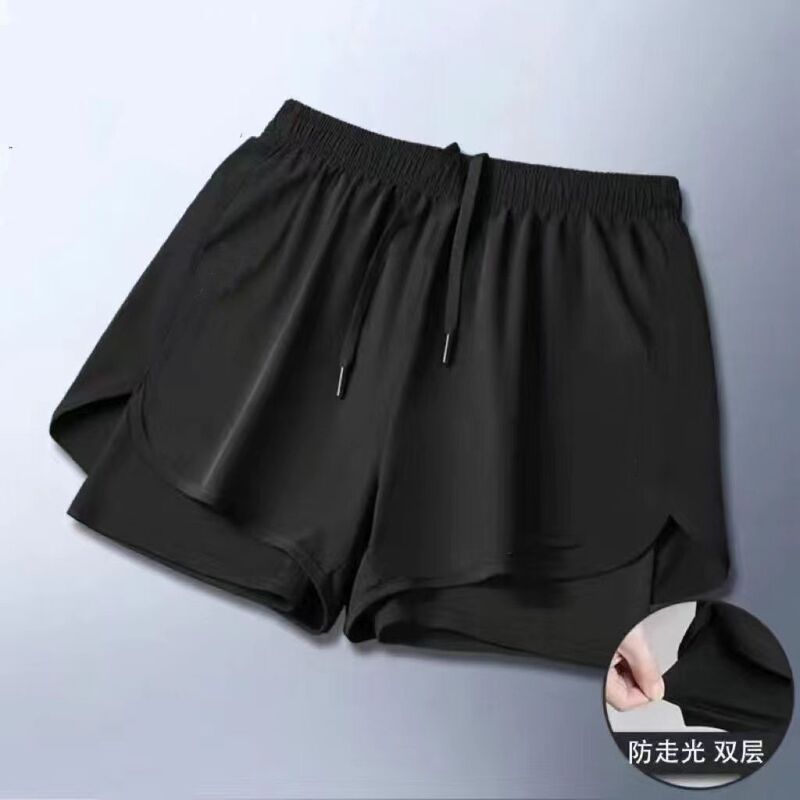 Track and Field Training Pants Summer Fitness Running Swimming Lightweight Quick-Dry Double-Layer Lining Faux Two-Piece Three-Quarter Length Sports Pants