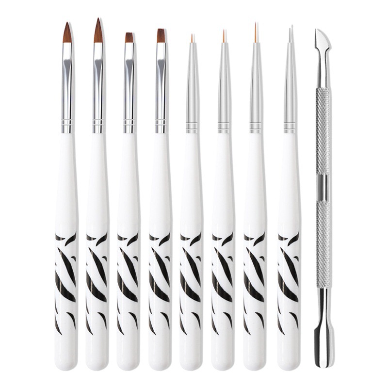 Herramientas de uñas traje 8 cebra patrón de uñas pluma pequeña de acero empujar la piel muerta traje de empuje tallada pluma taladro pluma traje