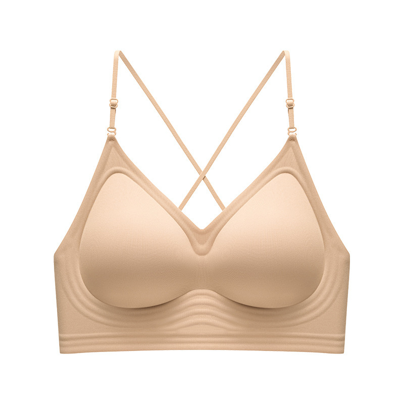 Chica caliente ropa interior de espalda hermosa mujer 2025 nuevo estilo caliente verano tirantes delgados cuerpo cruzado pecho pequeño recogido sujetador