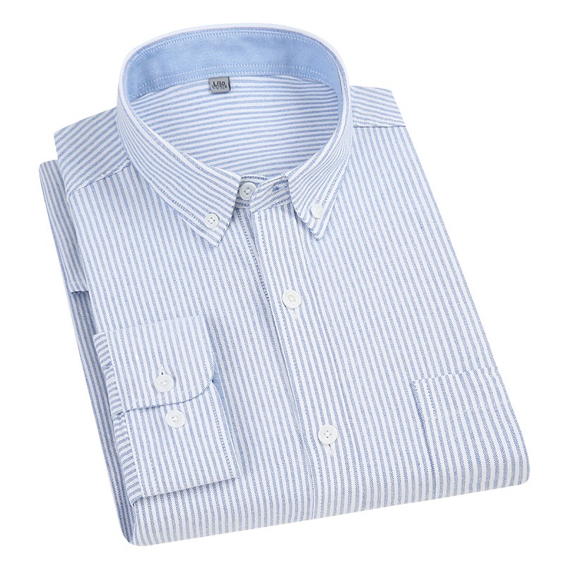 Dongyu hombres de algodón Oxford Camisa de rayas de los hombres Camisa de algodón de manga larga casual de los hombres de Oxford a rayas japonesas