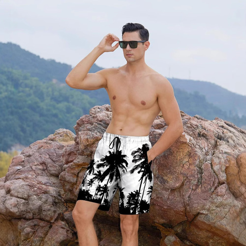 Belovecol Men's Summer Cool Quick Dry Beach Shorts Swim Trunks with Side Pockets Casual Pants Hawaiian Style
