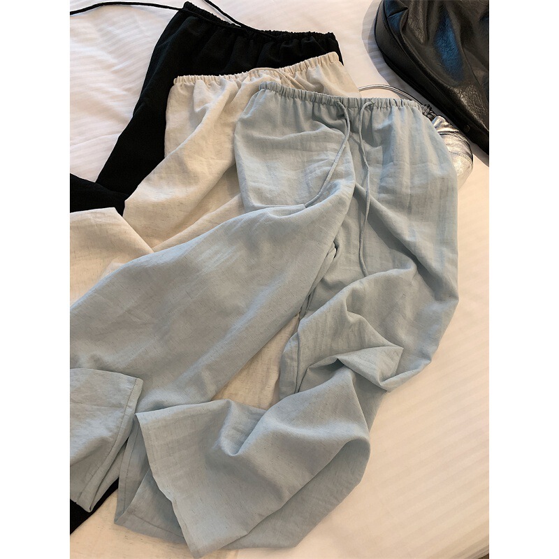 KKSTUDIO テンセルリネン巾着ワイドレッグウォーキングパンツ女性の夏の韓国スタイルの軽くてゆったりとしたフロアレングスカジュアルパンツ|undefined