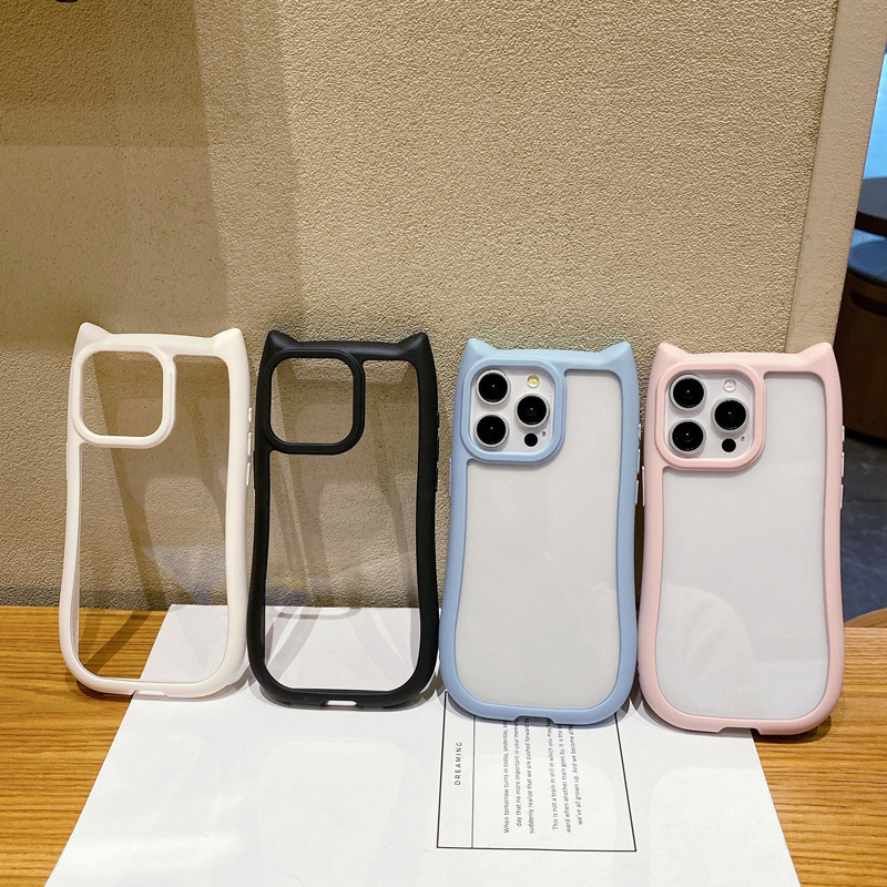 适用iPhone16promax手机壳猫耳朵华为/苹果14透明亚克力防摔纯色|undefined