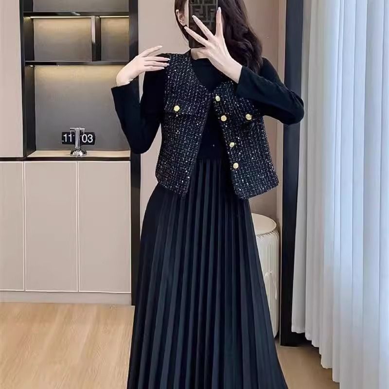 小香风马甲女网红外搭2025新款无袖百搭显瘦背心坎肩纯色亮片马甲|undefined