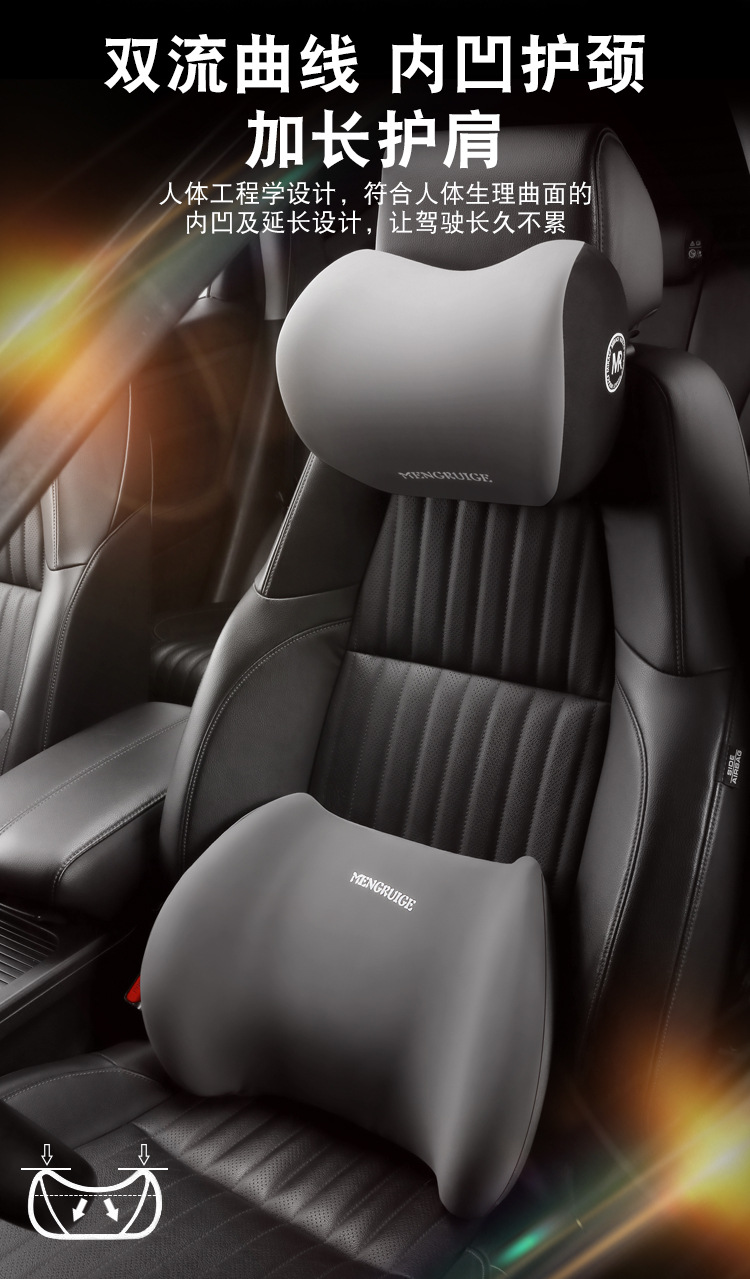 Car Headrest, Car Cushion, Neck and Waist Support Cushion, In-Car Seat Memory Foam Neck Pillow, Lumbar Support, Cervical Spine Support