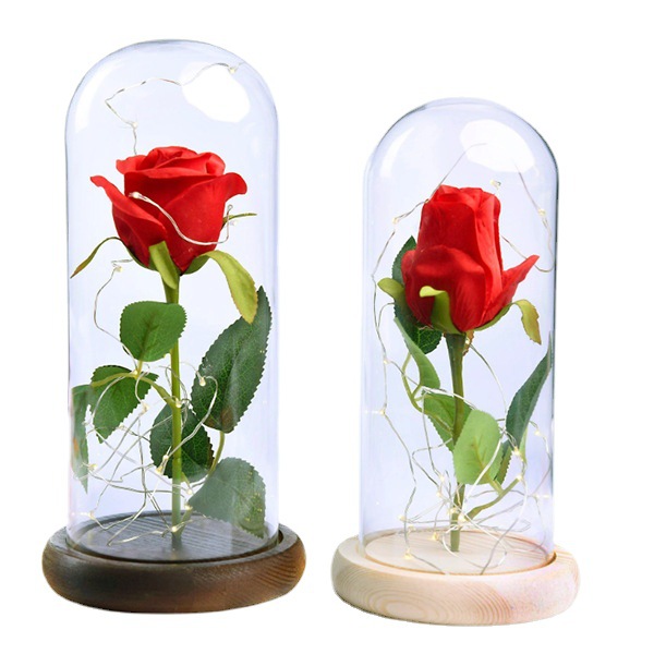 Directo de fábrica creativa base madera belleza Rosa lámpara flor eterna cubierta cristal artesanía adornos