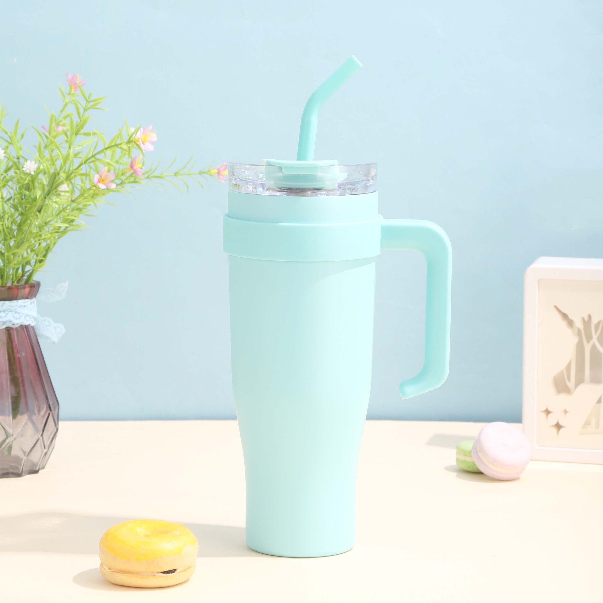 Hot 40oz de alto valor facial taza de automóvil de acero inoxidable Taza de aislamiento de gran capacidad de taza de hielo taza mango taza de paja