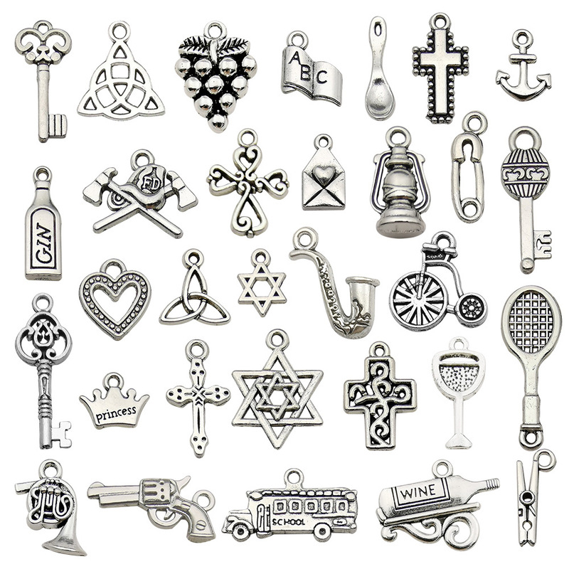 Cross-border mixing 30 ancient silver zinc alloy pendant retro DIY jewelry accessories creative bracelet necklace pendant pendant ornaments