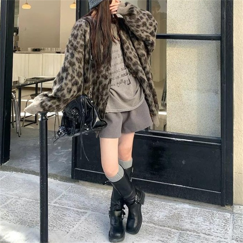 设计感复古软糯豹纹针织开衫小众毛衣外套女秋冬慵懒风宽松上衣服|undefined