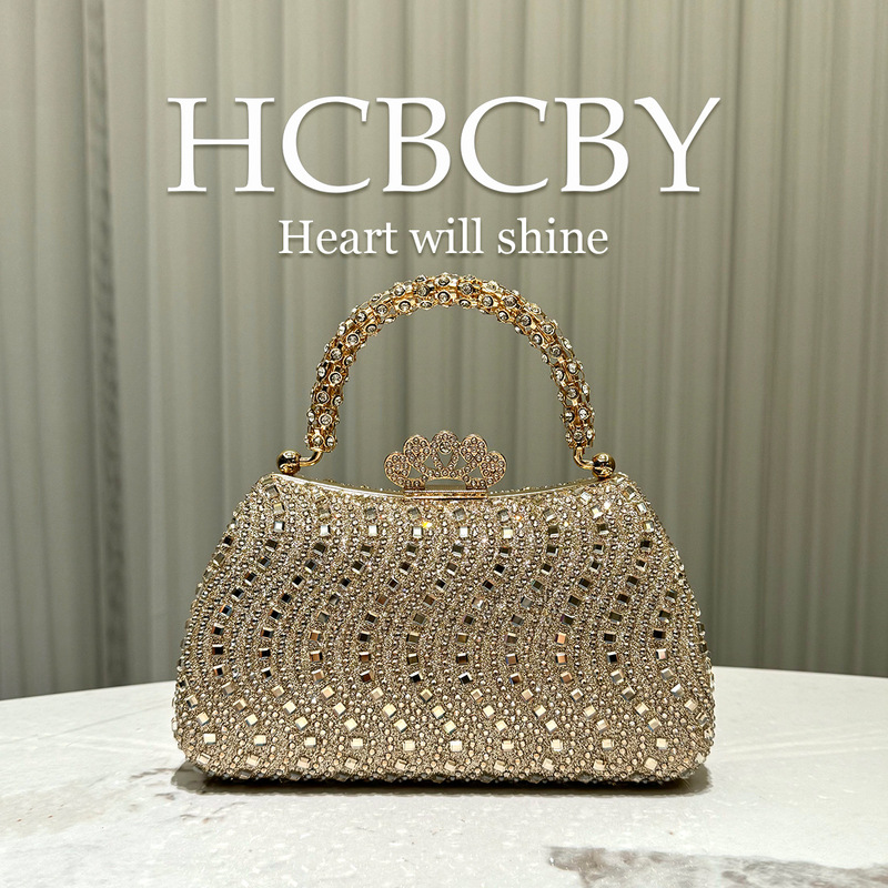 Golden Shiny Gorgeous Rhinestone Decorated Handbag Women's Fashionable Elegant Luxury Clutch Evening Bag