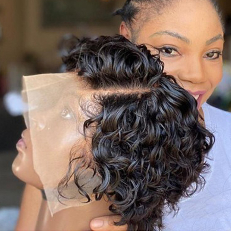 Pixie Curly Hair Frontal Wigs Human Hair Wig Foreign Trade Front Lace Real Human Hair Wig Cap Pixie Curly Hair Frontal Wigs Human Hair Wig Foreign Trade Front Lace Real Human Hair Wig Cap