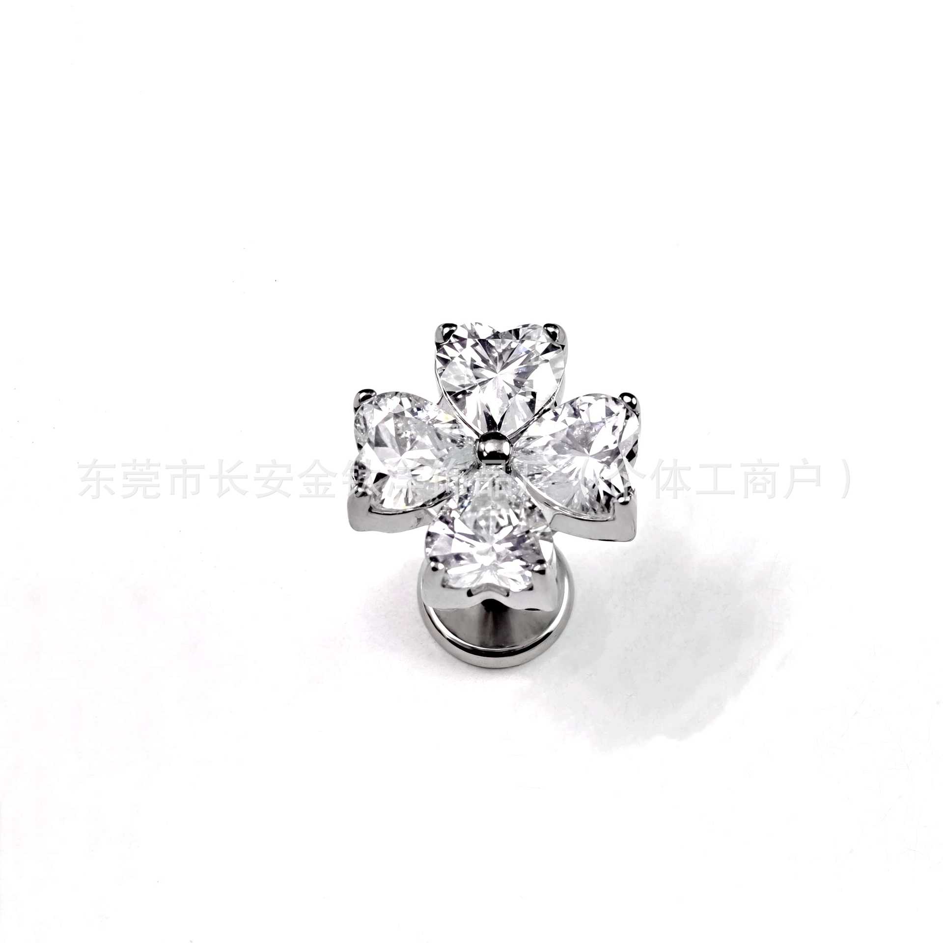 F136 Titanium Four-Leaf Clover Heart-Shaped Zircon Stud Earrings Nose Studs G23 Titanium Alloy Body Piercing Jewelry Ear Bone Studs detail image 7
