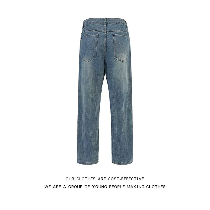 Unisex Vintage Workwear Jeans – Distressed Denim With Utility Pockets (S-XXXL, Classic Blue Wash)_mkmklike.com