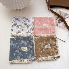 絲巾小方巾女韓系高級感粉色小花領巾搭配襯衫ins藝術生頭巾髮帶