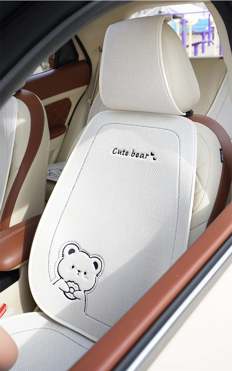New Linen Donut Bear Cartoon Four Seasons Car Seat Cushion Set