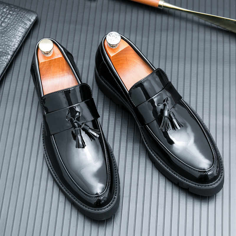 2025 primavera nueva zapatos de cuero de cabeza grande, cuero de imprimación gruesa brillante, bordas casuales, zapatos Lefour para hombres, peinados, zapatos de moda image 4