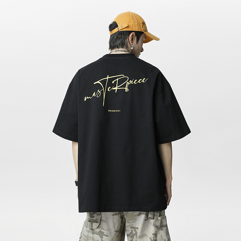 美式字母印花短袖T恤男25夏季新款半袖潮牌宽松复古纯棉情侣体恤q