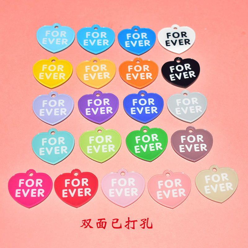 Acrylic Color Love English Keychain Fur Accessories DIY Key Ring Pendant Accessories Candy Color Heart Shape