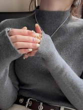 灰色羊毛打底衫女秋冬季感半高领毛衣内搭针织衫修身显瘦上衣