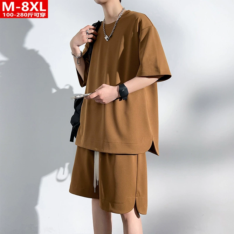 Summer short sleeve T-shirt with a round collar, trousers, sports suit, plus size
