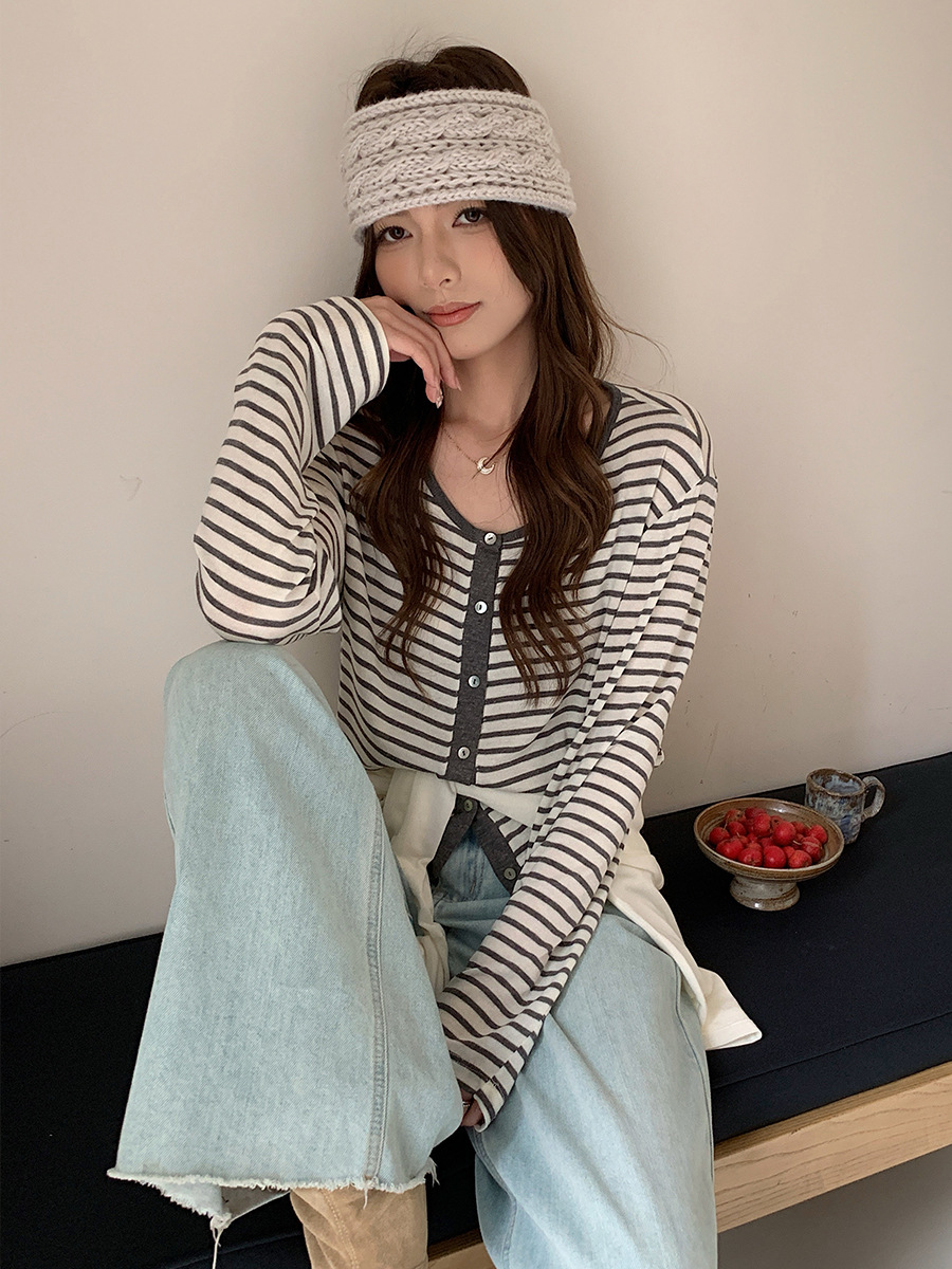 森岛醋酸亚麻针织开衫女天丝简约亲肤纽扣上衣肌理感百搭薄款外套