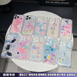 适用卡通iPhone16手机壳滴胶苹果15promax三合一防摔透明彩图公仔