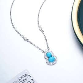 25新款复古新中式满钻仿蓝松石葫芦项链显白小众设计高级国风饰品