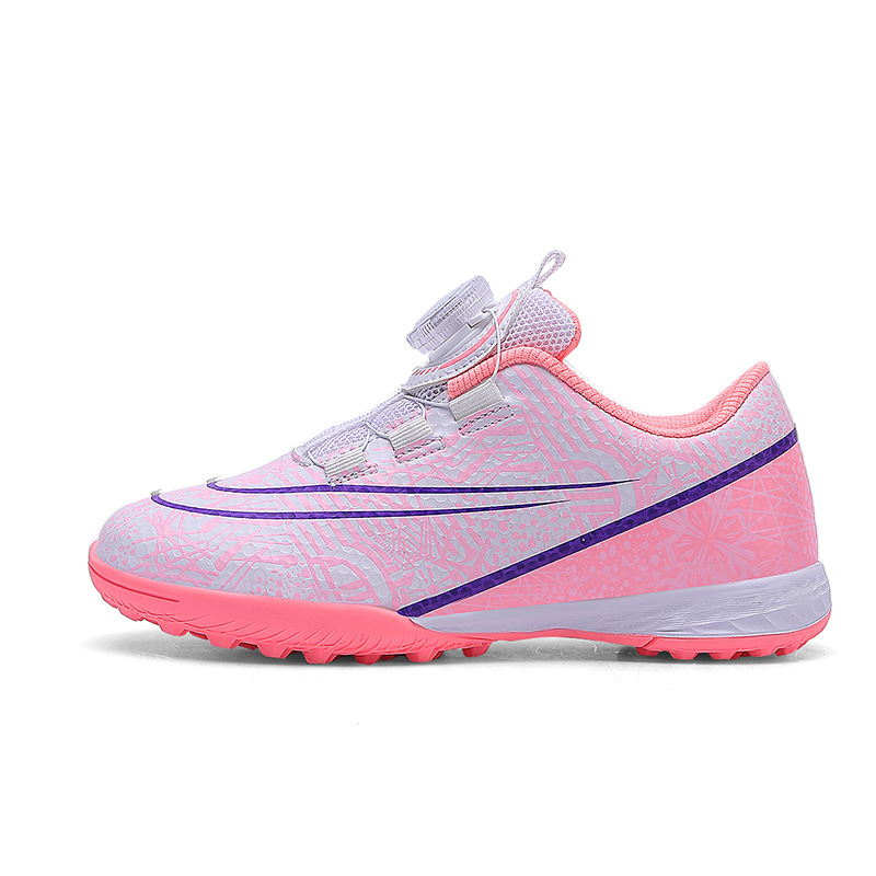 Nuevos zapatos de fútbol transfronterizos botón giratorio sin lazos zapatos de entrenamiento de niños estudiantes clavos rotos zapatos de niños zapatos de niñas zapatos