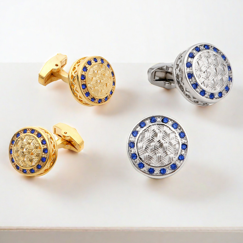 Men's Cufflinks French high quality Entry Luxury Blue Rhinestone silver Round Shirt XK18S026