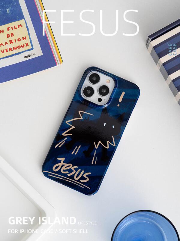 Grey Island Blue Striped Cat Filmy Shell for Apple 12 Phone Case iphone13ProMax Hard Shell 16