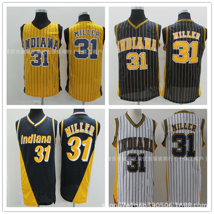 Foreign Trade Wholesale Embroider步行者队雷吉米勒 Jersey No. 31 Retro Mesh Miller Basketball Uniform