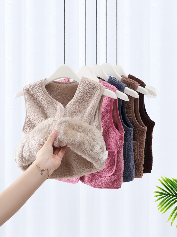 Chalecos de bebé con forro polar para niños, otoño-invierno 2024, chalecos infantiles para usar como ropa exterior, chalecos cálidos de algodón con lana de cordero para niñas.