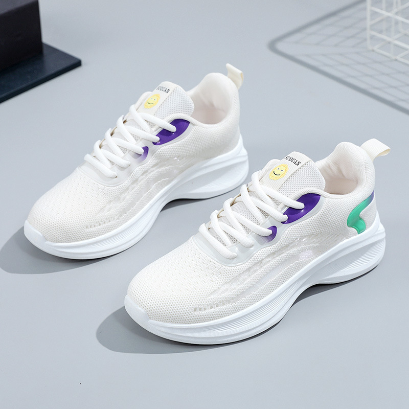 2025 Spring/Summer New Women's Shoes Flyknit Coconut Shoes Mesh Breathable Sneakers Women's Height-Increasing Versatile Student Casual Shoes