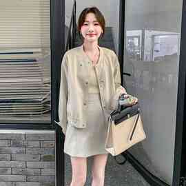 2026现货：首发秋装新款圆领夹克皮衣两件套装群2026