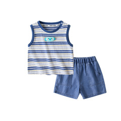 嘟嘟家兒童男童夏季洋氣背心寶寶卡通無袖套裝嬰兒短褲女童套裝潮