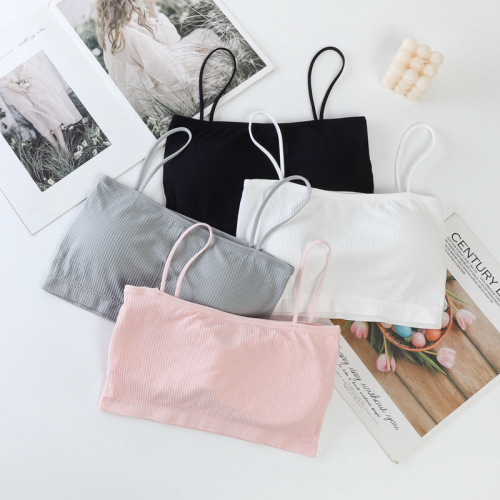 抹胸无缝内衣女细肩带螺纹一字围裹胸防走光打底吊带美背跨境批发