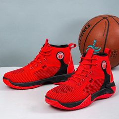 クロスボーダーバスケットボールシューズ春夏アウトドアトレンディランニングシューズミッドトップ厚底リバウンドフライウーブンクロスボーダー大人用スポーツシューズ