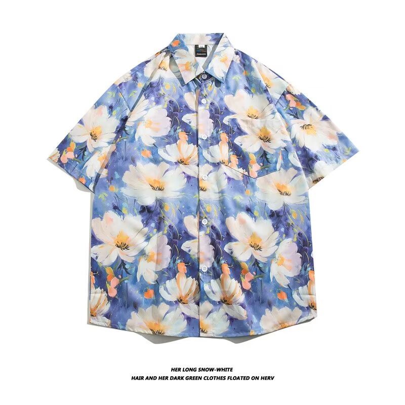 Camisa con botones de solapa suelta de manga larga de todo fósforo de la calle para hombres Venta caliente Flor colorida Impresión digital 3D