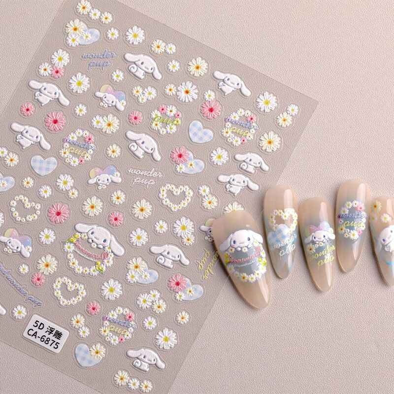 2026 New Embossed Fresh Style Daisy Cinnamon Dog Nail Stickers Cute Girly Cartoon Nail and Phone Stickers