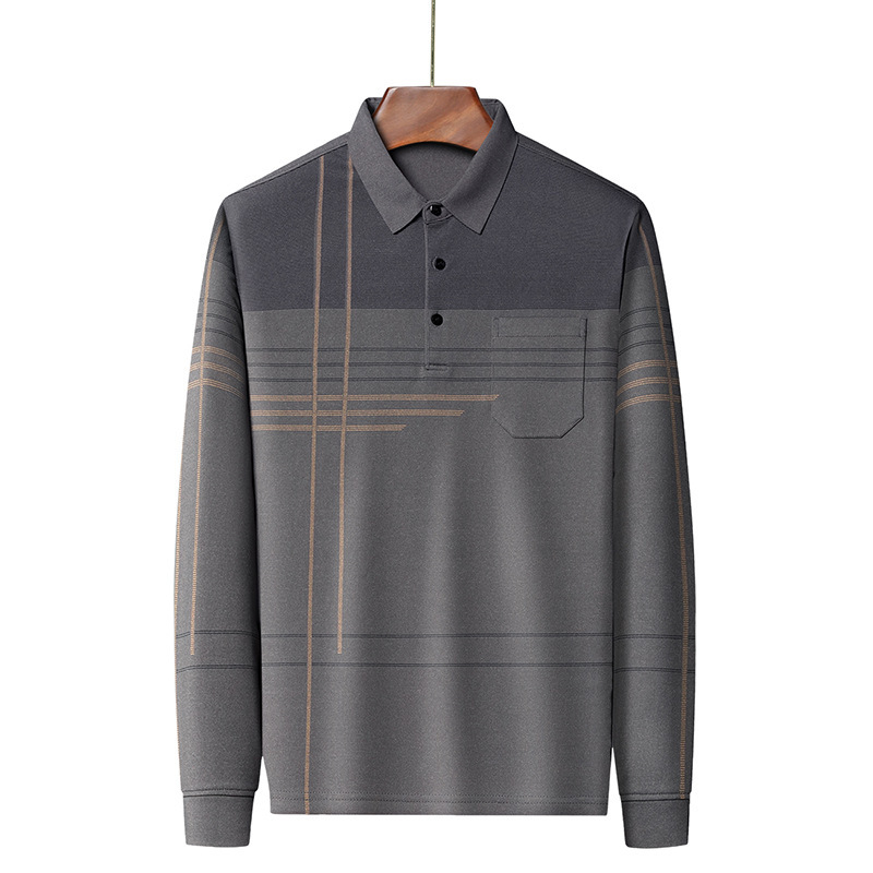 Primavera y otoño Camiseta de manga larga solapa de los hombres de mediana edad bolsillo transfronterizo bottoming pullover Camiseta polo camisa de los hombres