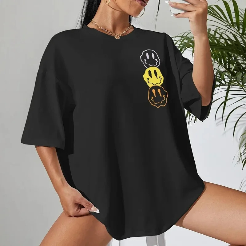 欧码跨境纯棉t恤Unhappy Face Cotton Printed Woman Tee Shirt H