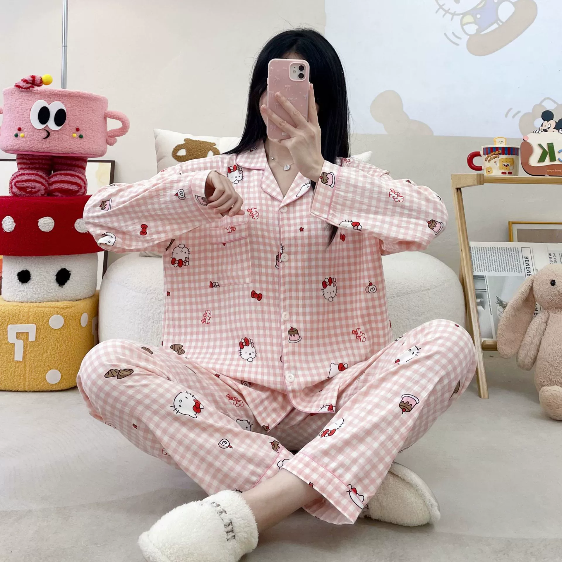 Autumn Cartoon Pajama Set — Long-Sleeve Top, Trousers & Cardigan, Sizes M–XXL, Multi-Color
