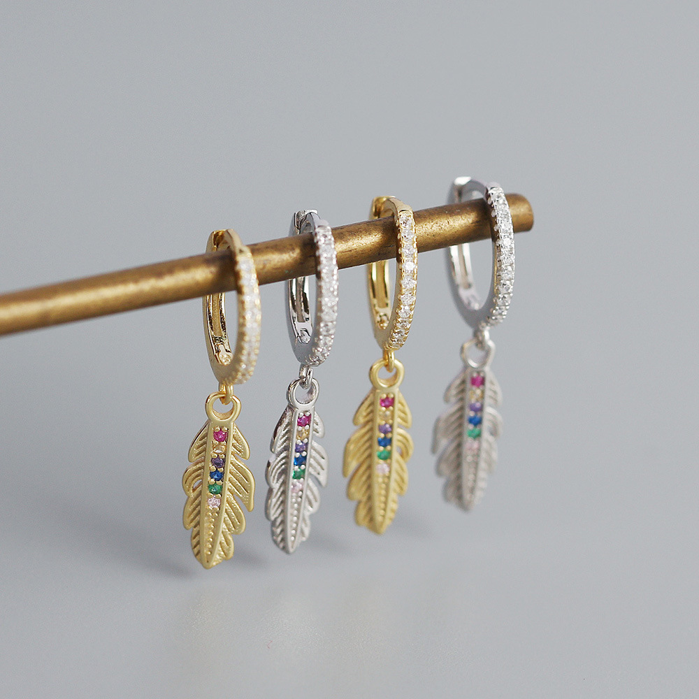 Earrings Classification 925 Sterling Silver Gem Feather Earrings