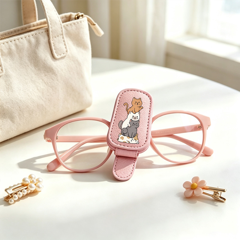 Cross-border bestseller sunglasses holder, creative car sun visor storage, pink stackable cat-shaped car glasses clip