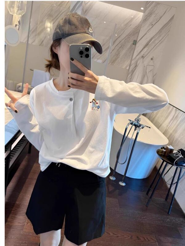 专柜撤回～剪标专柜白色长袖半开领打底衫女一粒纽显瘦减龄款上衣|undefined