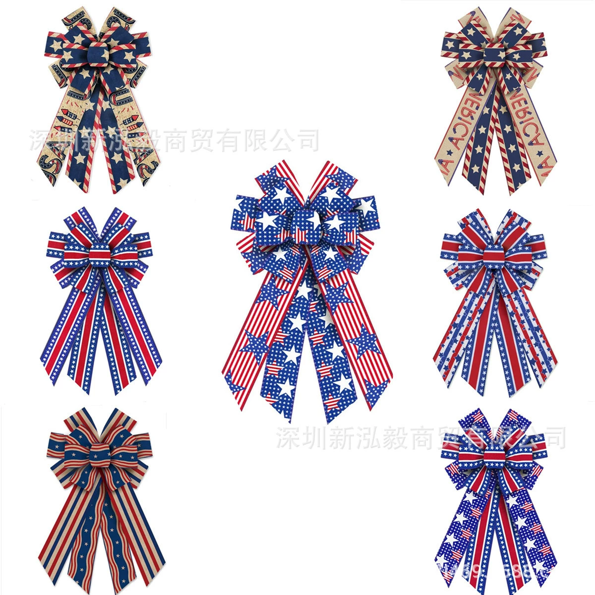 Лента Hongyi Американский День независимости лук красный белый синий край железной проволоки имитация льна Национальный день декоративный лук